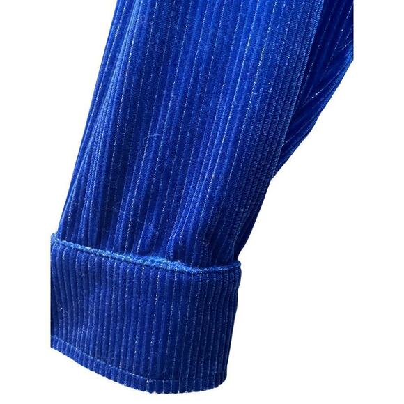 Soft Surroundings Shirt Women PXL Blue Textured Velvet Boyfriend Metallic Thread - Picture 7 of 11